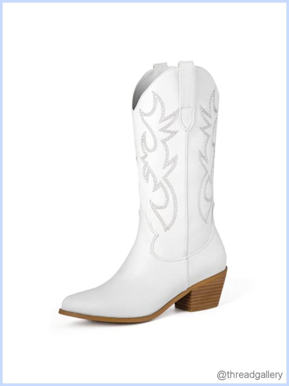Cowgirl Boots Women Mid Calf Pointed Toe Embroidered Western Pull On Boots